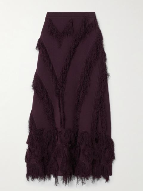 ULLA JOHNSON Astrid Fringed Stretch-knit Midi Skirt