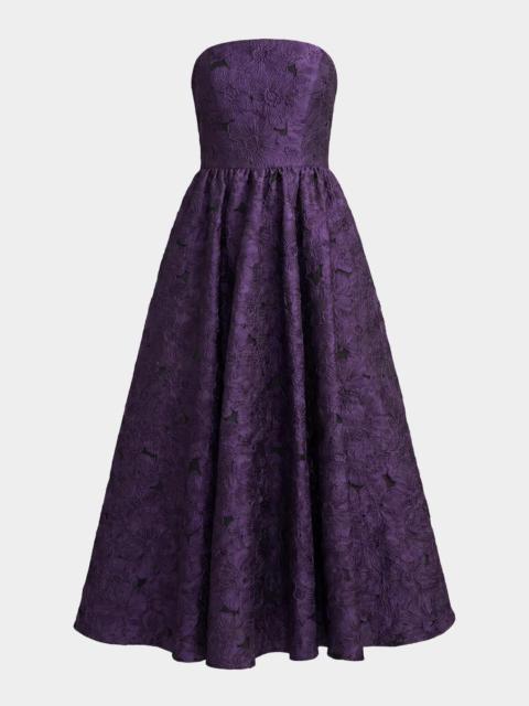 MAC DUGGAL Strapless Floral Brocade Midi Dress