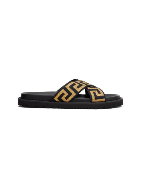 VERSACE Black Jacquard Nappa Sandals