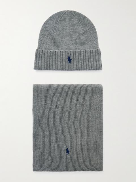 Polo Ralph Lauren Logo-Embroidered Ribbed Wool Beanie and Scarf Set
