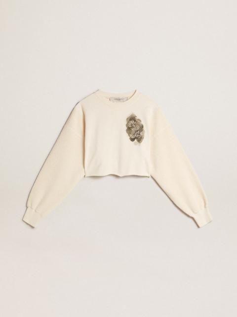 Aged white cotton cropped sweatshirt