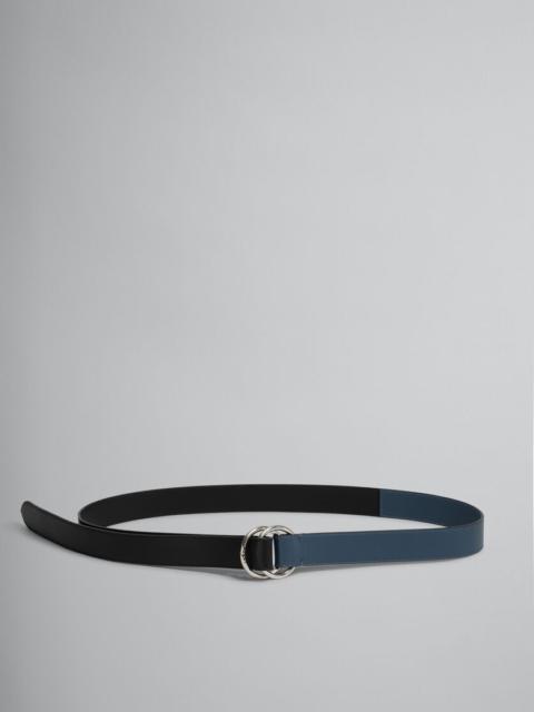 Marni BLACK AND BLUE LEATHER BELT WITH RING BUCKLE