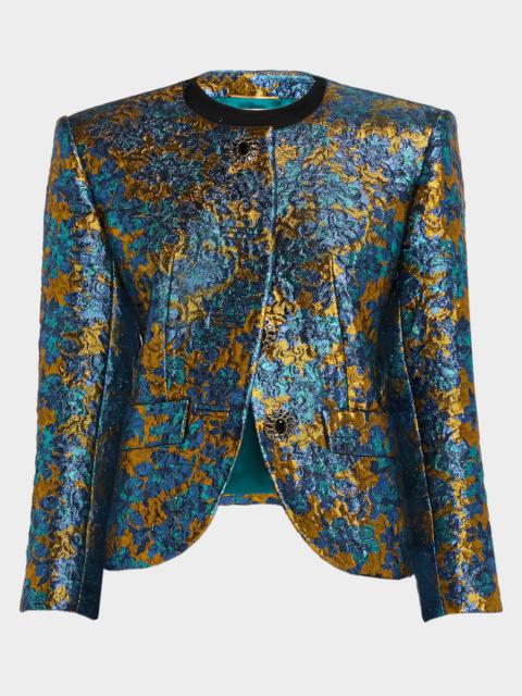 SAINT LAURENT Metallic Floral Brocade Single-Breasted Jacket