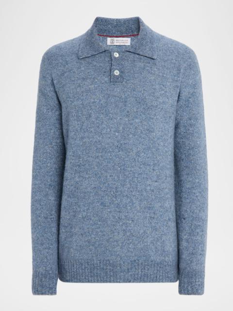 Brunello Cucinelli Men's Wool and Nylon Melange Polo Sweater