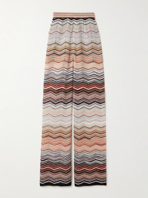 Missoni Sequin-embellished Striped Metallic Crochet-knit Wide-leg Pants