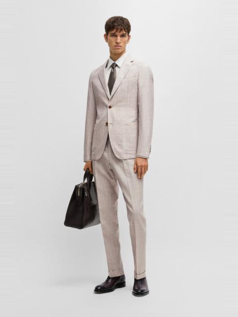 BOSS SLIM-FIT SUIT IN CHECKED WOOL, SILK AND LINEN