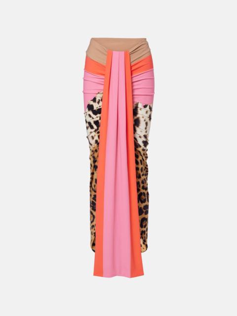 Roberto Cavalli Leopard-print asymmetric maxi skirt