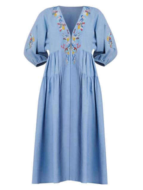 Shoshanna Women's Evora Embroidered Cotton Midi-Dress - Multi