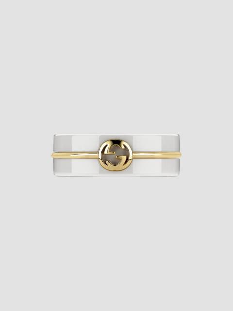 GUCCI Women's Interlocking Ceramic & 18K Yellow Gold Ring - Yellow Gold White