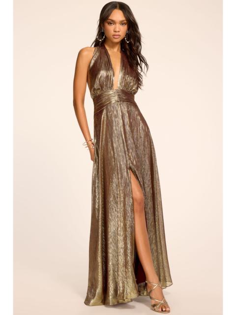 RAMY BROOK Aurora Lame Halter Gown
