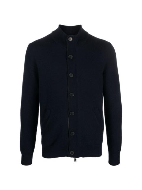 leather-trimmed cashmere cardigan