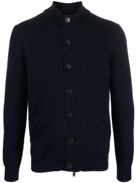 Brioni leather-trimmed cashmere cardigan