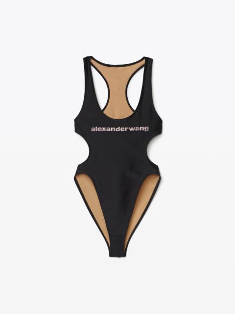 Alexander Wang CRYSTAL LOGO SWIMSUIT IN ACTIVE STRETCH