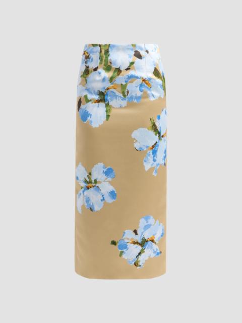Oscar de la Renta Women's Watercolor Iris Satin Pencil Skirt - Brown Ivory