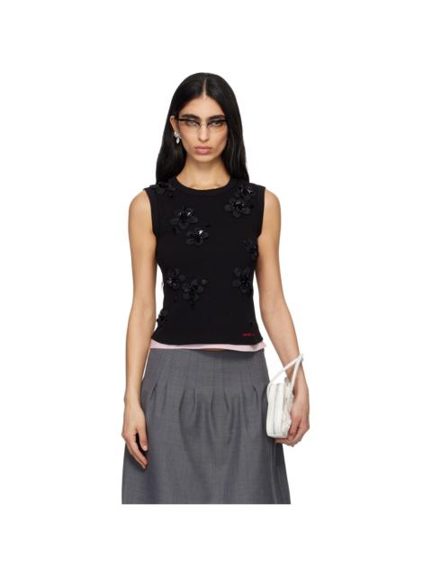 SHUSHU/TONG Black 3D Flower Tank Top