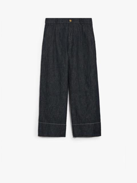 Wide-fit denim-look linen trousers
