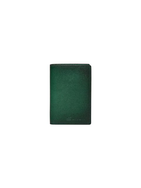 Santoni Green saffiano leather vertical wallet