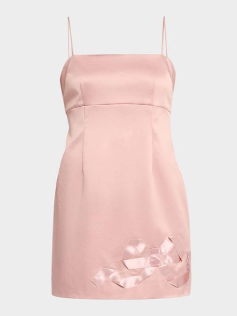LoveShackFancy Avena Satin Bow Detail Mini Dress