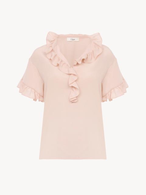 Chloé SHORT-SLEEVE RUFFLE TOP IN CRÊPE DE CHINE
