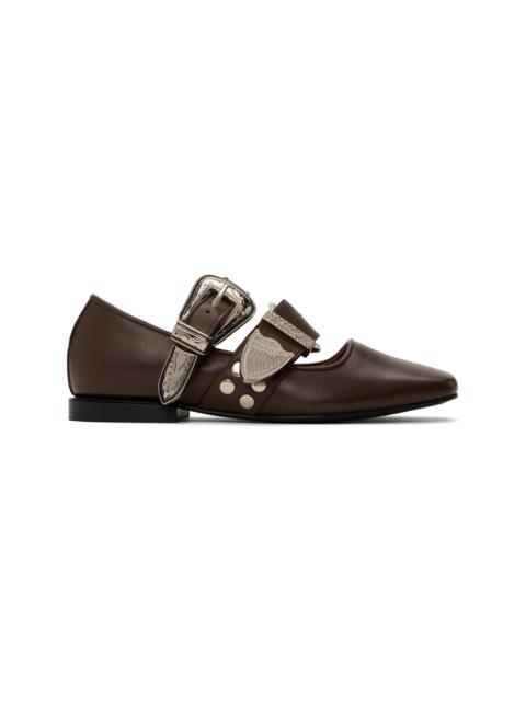 TOGA PULLA SSENSE Exclusive Brown Metal Leather Ballerina Flats