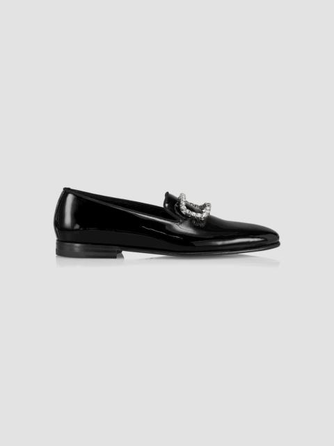Manolo Blahnik Men's Mariocc Crystal Buckle Patent Leather Loafers - Black