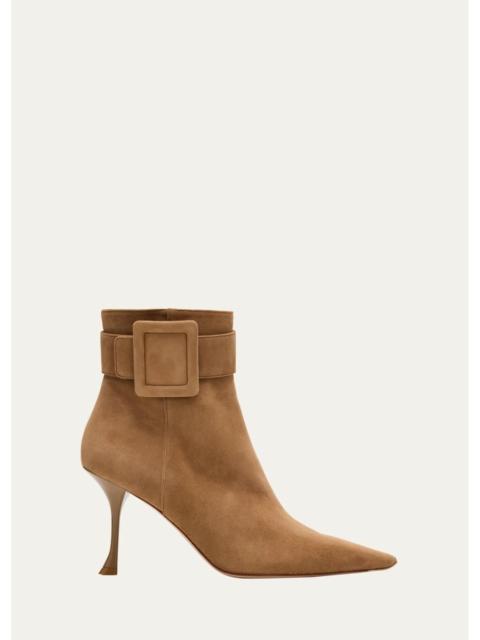 Roger Vivier Viv Ville 85MM Buckle-Detail Suede Ankle Boots