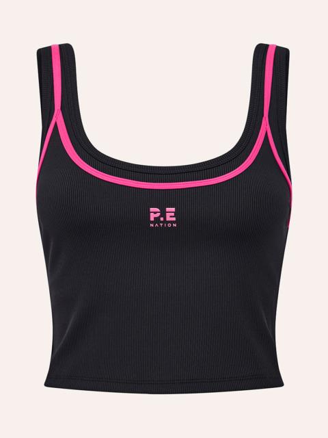 P.E NATION FORWARD TANK IN BLACK & COSMO PINK
