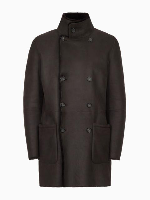 Reversible, double-breasted sheepskin pea coat