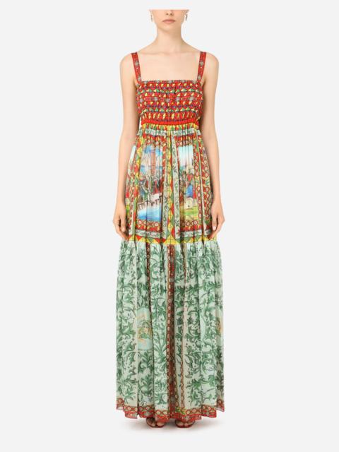 Long Carretto-print chiffon dress