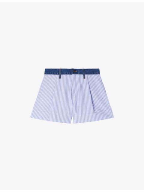 Sandro Striped Denim-Trim Woven Shorts