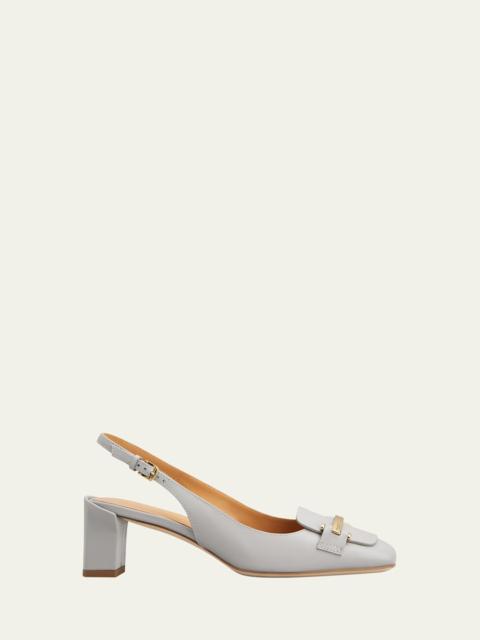 Tod's Cuoio Leather Bar Slingback Pumps