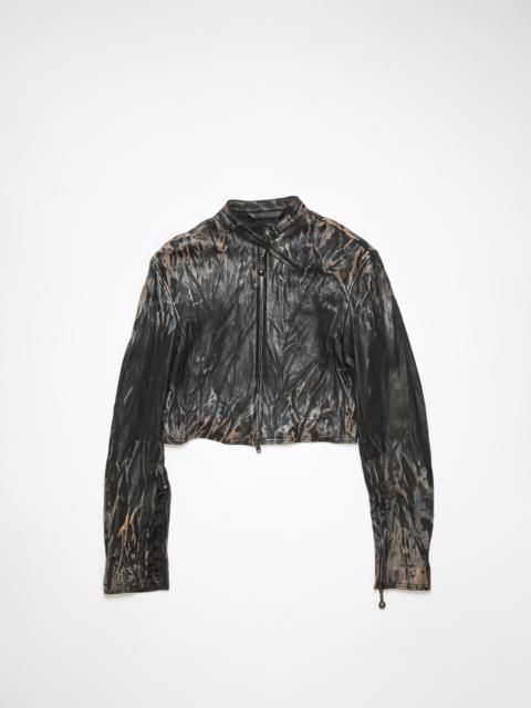 Creased leather biker jacket - Black/beige