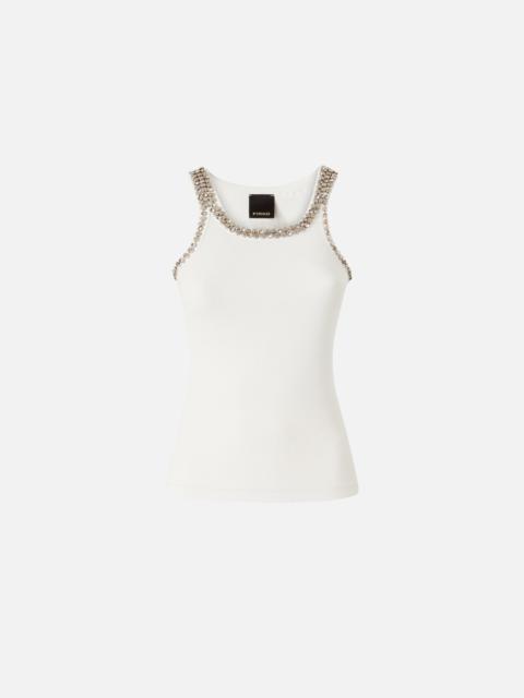 PINKO RIBBED TOP WITH BEJEWELLED EMBELLISHMENT