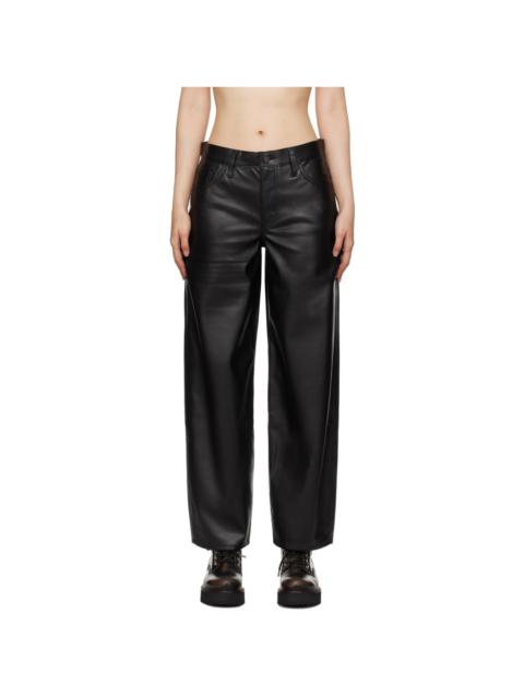 Black Baggy Dad Faux-Leather Trousers