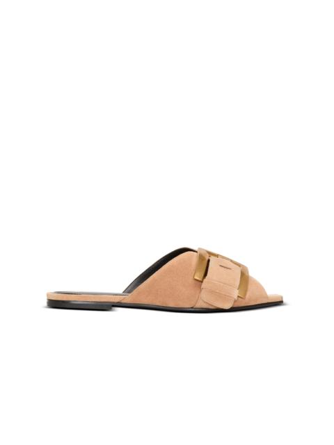 Balmain Flat suede leather Anthem mules