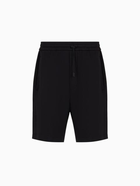 EMPORIO ARMANI Double-jersey drawstring Bermuda shorts with logo tape