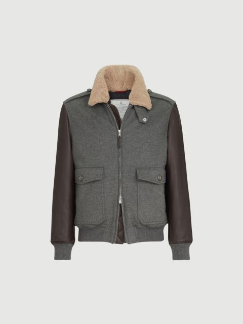Brunello Cucinelli Bonded cashmere beaver cloth and nappa leather bomber jacket with Thermore® padding and detachable