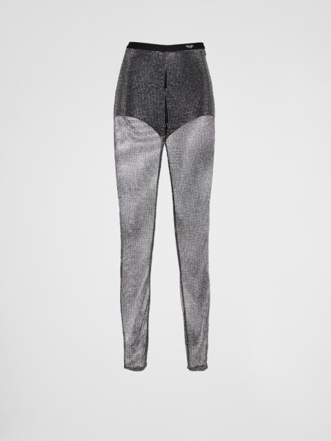 Prada Mesh pants with embroidered rhinestones