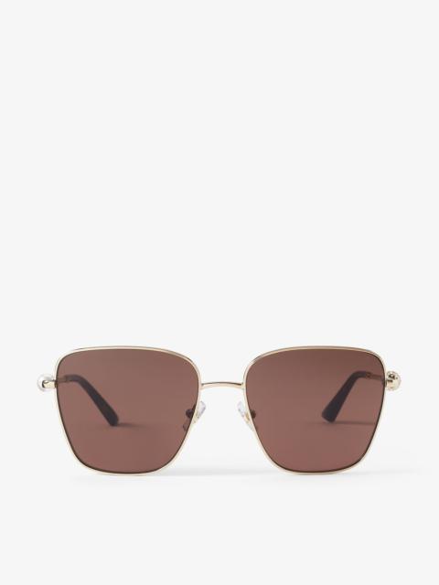 JIMMY CHOO Pua
Pale Gold Square Sunglasses with Crystals