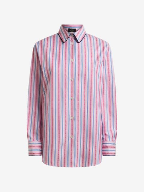 Etro cotton jacquard shirt with trim and fil coupé stripe motif