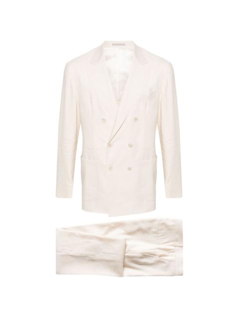 double-breasted linen blend suit