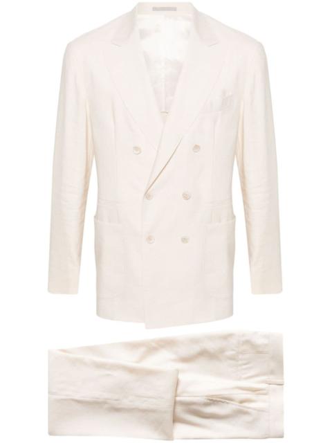 double-breasted linen blend suit