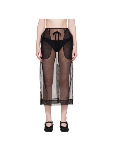 Simone Rocha Black Sheer Frayed Column Pencil Midi Skirt