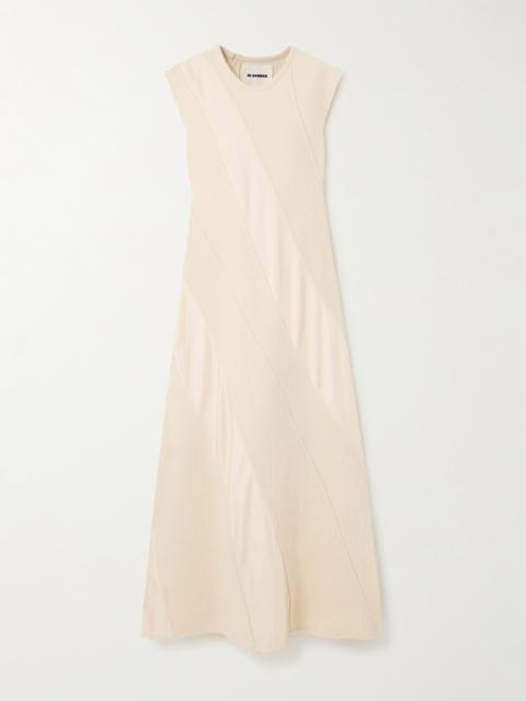 Jil Sander Paneled Cotton And Wool-blend And Satin Midi Dress