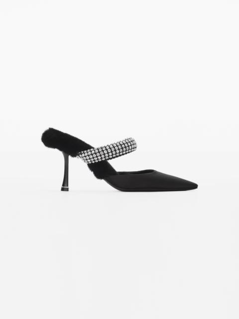 Alexander Wang GRACE85 CRYSTAL MULE IN NYLON & FAUX FUR