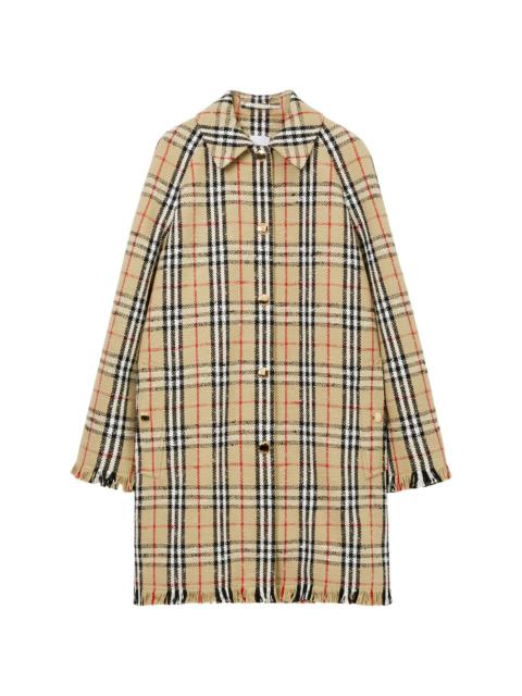 bouclé checkered buttoned raincoat
