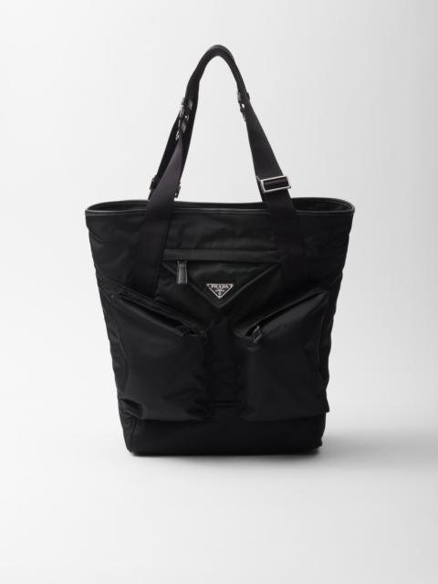 Re-Nylon and leather tote bag