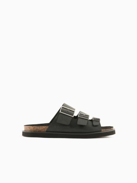 Saffiano leather sandals with three bands