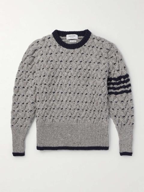 Thom Browne Slim-Fit Striped Cable-Knit Wool and Mohair-Blend Sweater