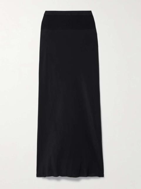 Rick Owens Ribbed knit-paneled crepe de chine midi skirt